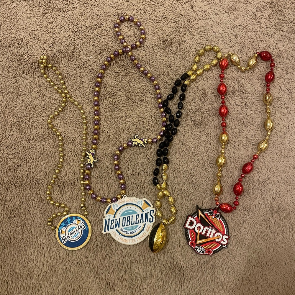 New Orleans 2025 Superbowl LIX Mardi Gras Football Doritos Parade Beads Lot of 4